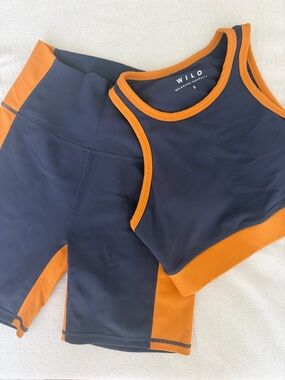 Navy & Orange Performance Crop Tank and Bike Shorts Set